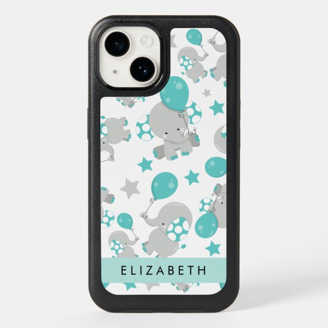 Pattern Of Elephants, Cute Elephants, Your Name Otterbox iPhone Case (Back)