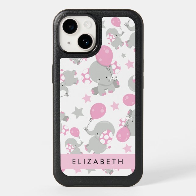 Pattern Of Elephants, Cute Elephants, Your Name Otterbox iPhone Case (Back)