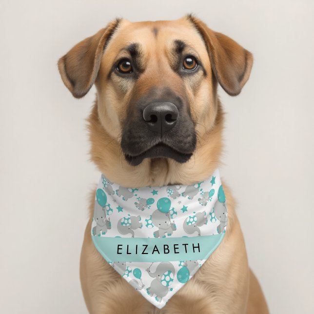 Pattern Of Elephants, Cute Elephants, Your Name Pet Bandana Collar (Dog 2)
