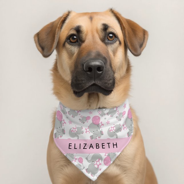 Pattern Of Elephants, Cute Elephants, Your Name Pet Bandana Collar (Dog 2)