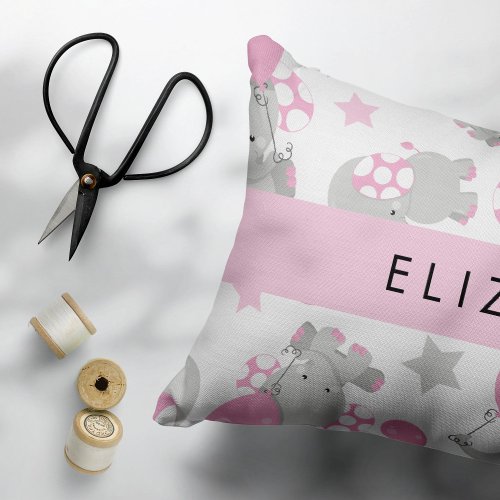 Pattern Of Elephants Cute Elephants Your Name Pillow Case