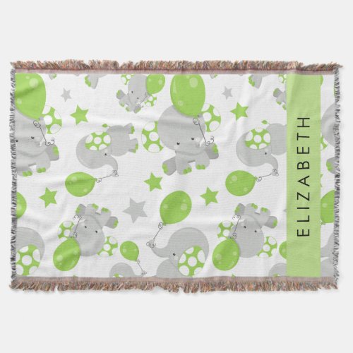 Pattern Of Elephants Cute Elephants Your Name Throw Blanket