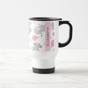 Pattern Of Elephants, Cute Elephants, Your Name Travel Mug