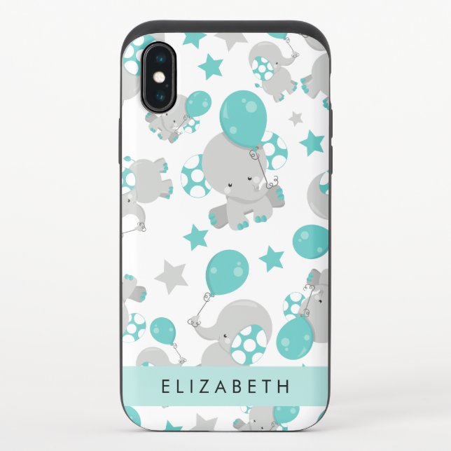Pattern Of Elephants, Cute Elephants, Your Name Uncommon iPhone Case (Back)