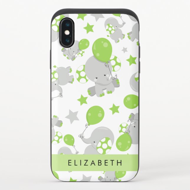 Pattern Of Elephants, Cute Elephants, Your Name Uncommon iPhone Case (Back)