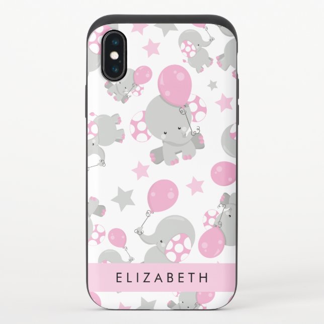 Pattern Of Elephants, Cute Elephants, Your Name Uncommon iPhone Case (Back)