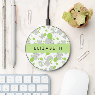 Pattern Of Elephants, Cute Elephants, Your Name Wireless Charger