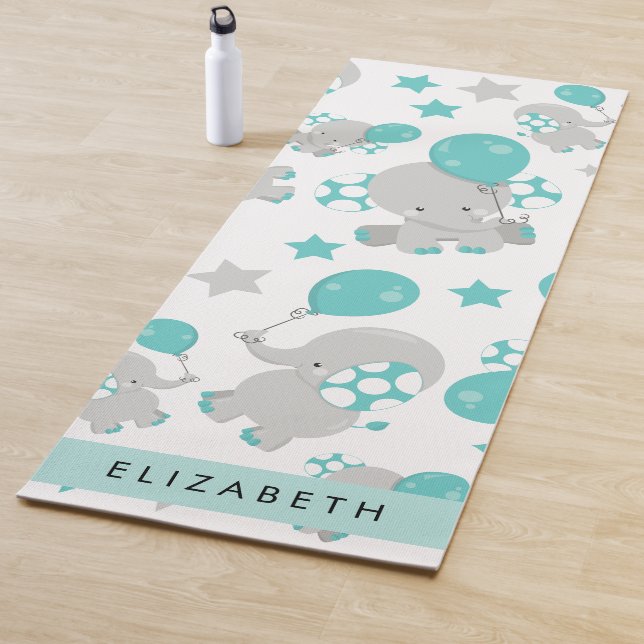 Pattern Of Elephants, Cute Elephants, Your Name Yoga Mat (In Situ)