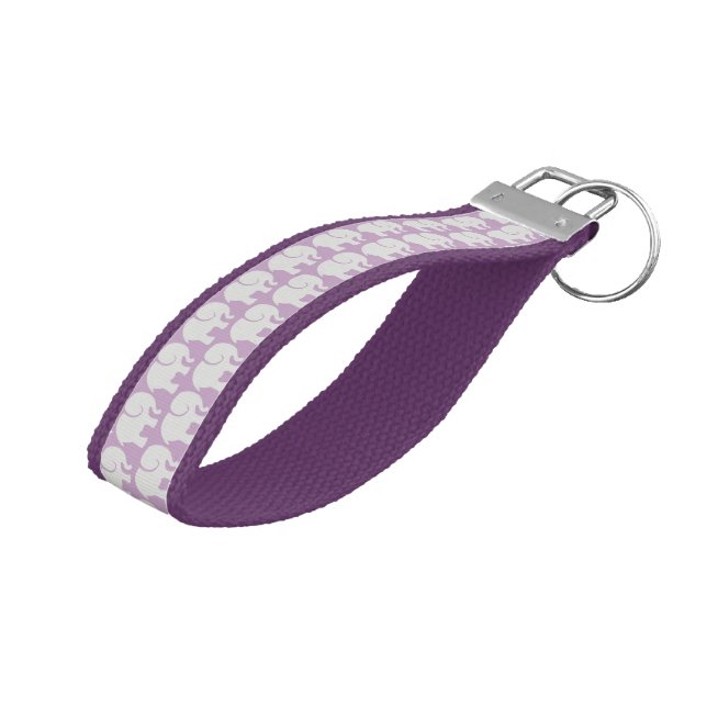 Pattern Of Elephants, Elephant Pattern, Purple Wrist Keychain (Angled Up)