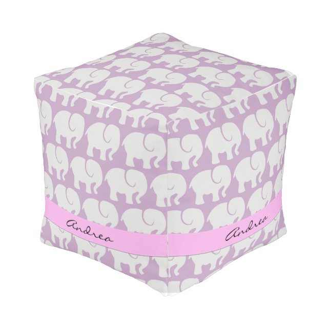 Pattern Of Elephants, Elephant Pattern, Your Name Pouf (Angled Front)