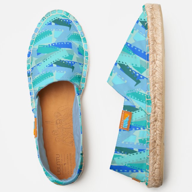 Pattern Of Film Stripes Of Blue, Turquoise Colors Espadrilles (Side)