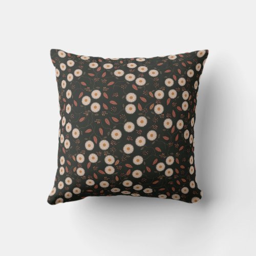 Pattern of Flowers Black Floral Pattern Throw Pillow