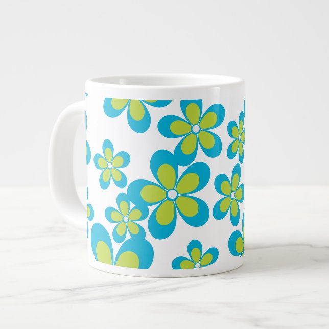 Pattern Of Flowers, Blue Flowers, Green Flowers Large Coffee Mug (Front Left)
