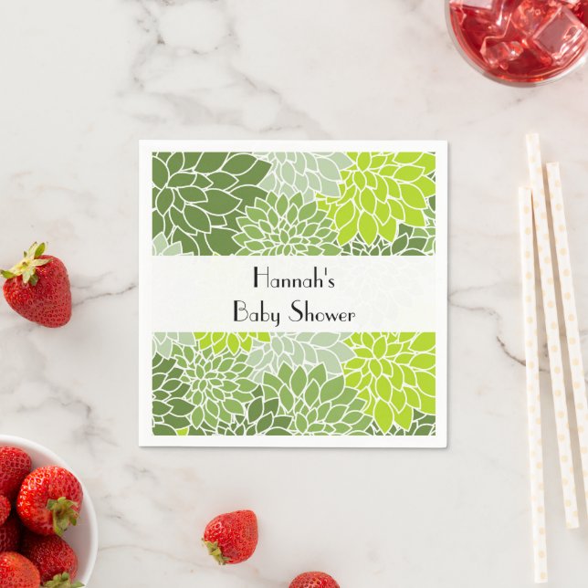 Pattern Of Flowers, Green Dahlia, Baby Shower Napkins (Insitu)