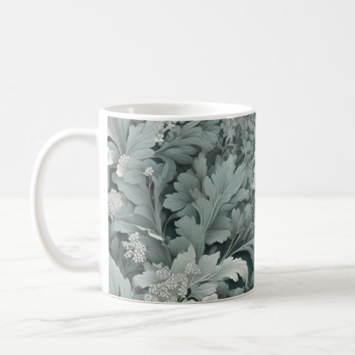 Pattern of flowers in white and green coffee mug