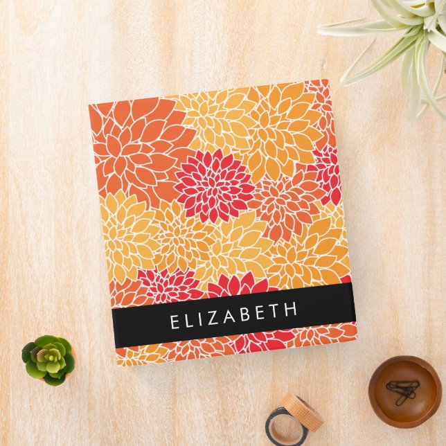 Pattern Of Flowers, Orange Dahlia, Your Name 3 Ring Binder (In Situ)