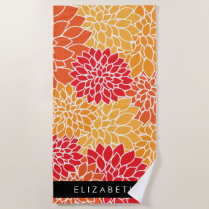 Pattern Of Flowers, Orange Dahlia, Your Name Beach Towel