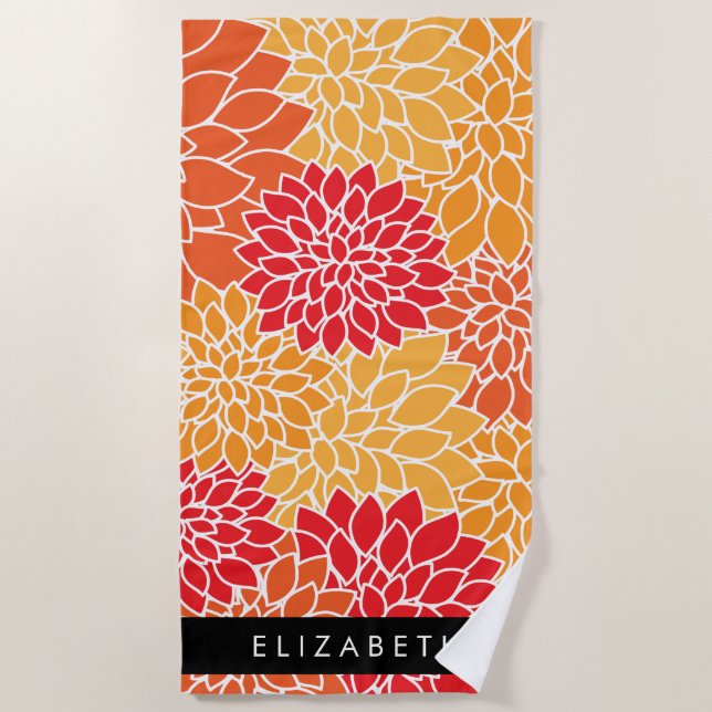 Pattern Of Flowers, Orange Dahlia, Your Name Beach Towel (Front)