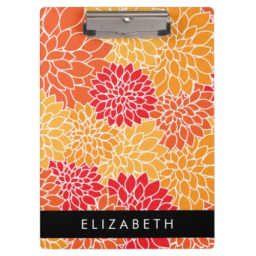 Pattern Of Flowers Orange Dahlia Your Name Clipboard