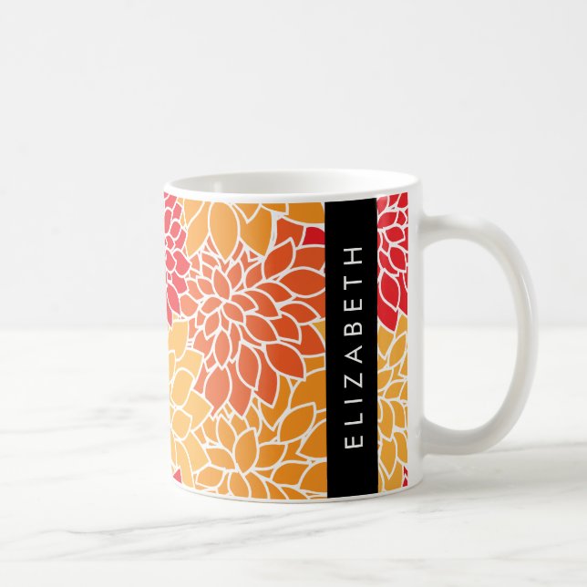 Pattern Of Flowers, Orange Dahlia, Your Name Coffee Mug (Right)