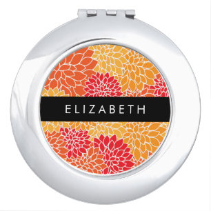 Pattern Of Flowers, Orange Dahlia, Your Name Compact Mirror