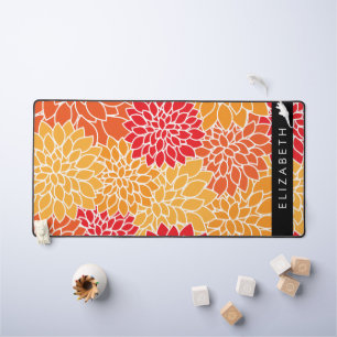 Pattern Of Flowers, Orange Dahlia, Your Name Desk Mat