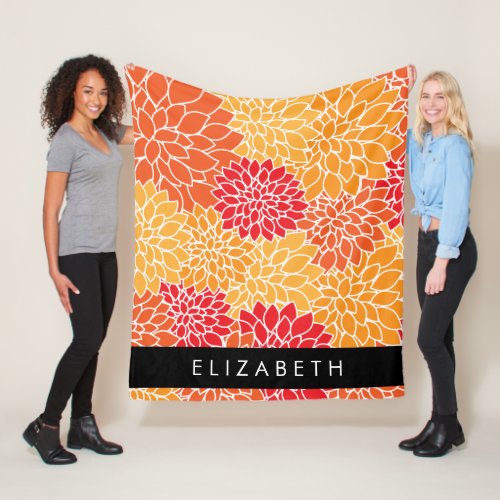 Pattern Of Flowers Orange Dahlia Your Name Fleece Blanket