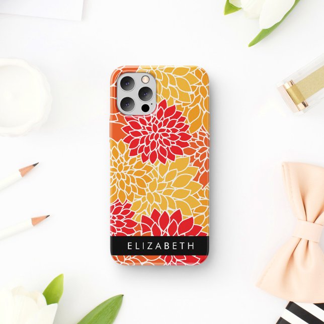 Pattern Of Flowers, Orange Dahlia, Your Name iPhone Case (Creator Uploaded)