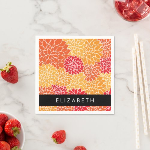 Pattern Of Flowers Orange Dahlia Your Name Napkins