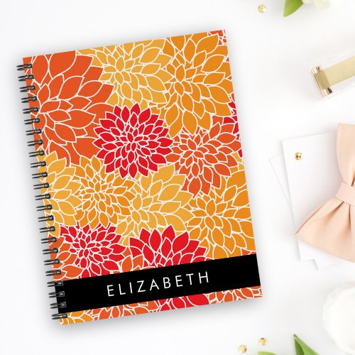 Pattern Of Flowers Orange Dahlia Your Name Notebook
