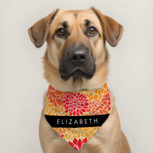 Pattern Of Flowers, Orange Dahlia, Your Name Pet Bandana Collar