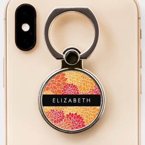 Pattern Of Flowers Orange Dahlia Your Name Phone Ring Stand