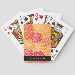 Pattern Of Flowers, Orange Dahlia, Your Name Poker Cards