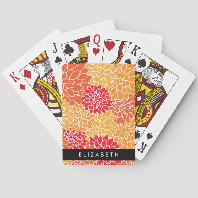 Pattern Of Flowers, Orange Dahlia, Your Name Poker Cards (Back)