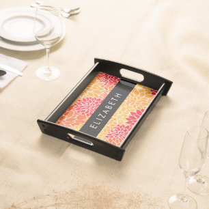 Pattern Of Flowers, Orange Dahlia, Your Name Serving Tray
