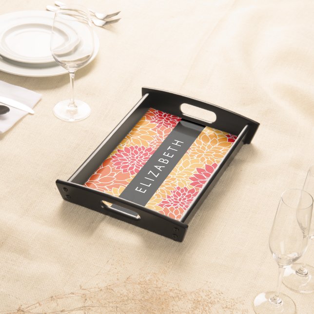 Pattern Of Flowers, Orange Dahlia, Your Name Serving Tray (Front)