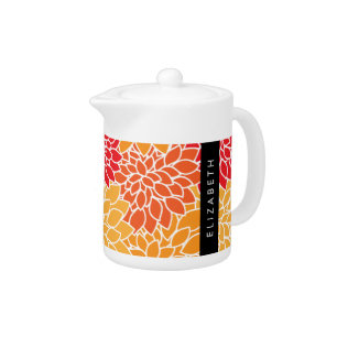Pattern Of Flowers, Orange Dahlia, Your Name Teapot
