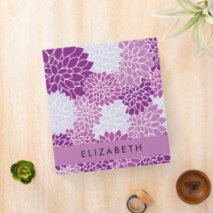 Pattern Of Flowers, Purple Dahlia, Your Name 3 Ring Binder
