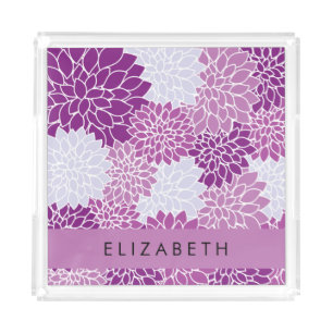 Pattern Of Flowers, Purple Dahlia, Your Name Acrylic Tray