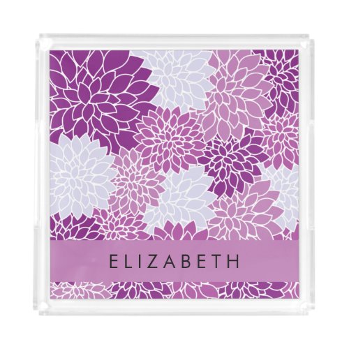 Pattern Of Flowers Purple Dahlia Your Name Acrylic Tray