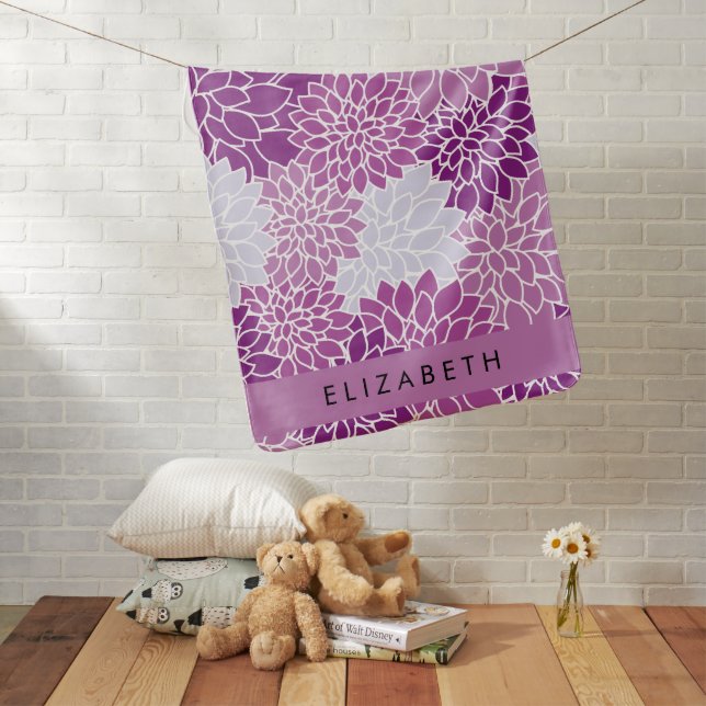 Pattern Of Flowers, Purple Dahlia, Your Name Baby Blanket (In Situ)