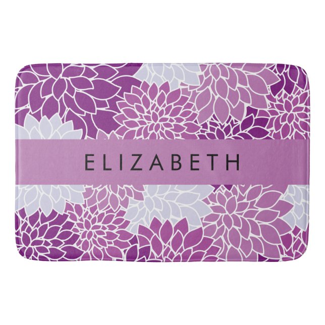 Pattern Of Flowers, Purple Dahlia, Your Name Bath Mat (Front)