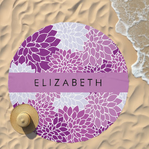 Pattern Of Flowers, Purple Dahlia, Your Name Beach Towel