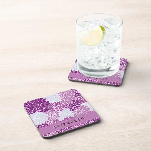 Pattern Of Flowers Purple Dahlia Your Name Beverage Coaster