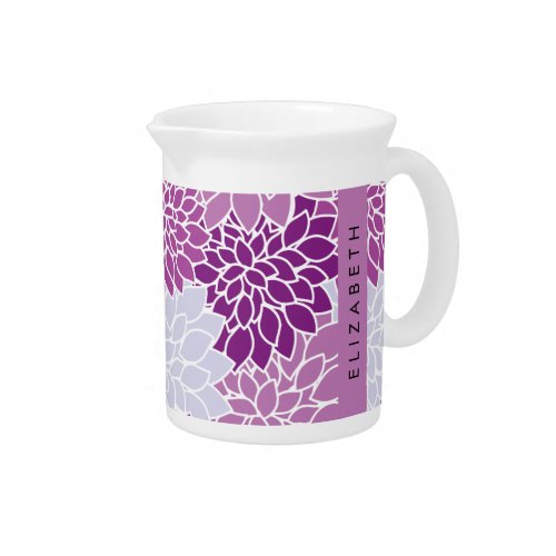 Pattern Of Flowers Purple Dahlia Your Name Beverage Pitcher
