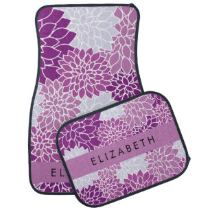 Pattern Of Flowers, Purple Dahlia, Your Name Car Floor Mat