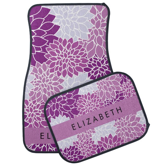 Pattern Of Flowers, Purple Dahlia, Your Name Car Floor Mat (Set)