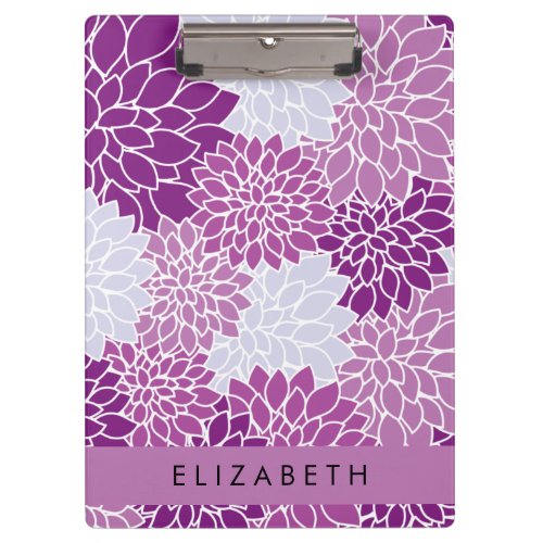 Pattern Of Flowers Purple Dahlia Your Name Clipboard