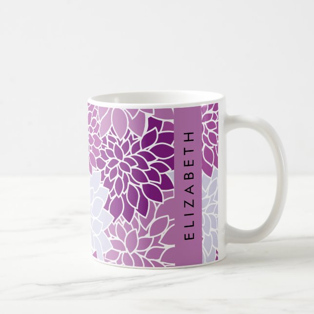Pattern Of Flowers, Purple Dahlia, Your Name Coffee Mug (Right)