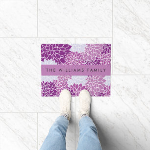 Pattern Of Flowers, Purple Dahlia, Your Name Doormat